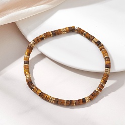 Тигровый глаз Эластичный браслет из натуральных бусин тигрового глаза для женщин, диск, гальванические немагнитные синтетические гематитовые бусины, бусины : 4x2.5 мм и 4x1 мм, внутренний диаметр: 2.28 дюйм (5.8 см)