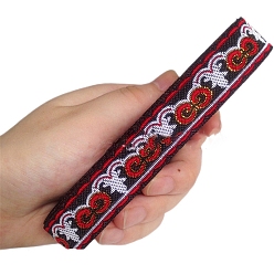 Красный 6.8m жаккардовая лента с цветочным рисунком в этническом стиле из полиэстера, красные, 3/4 дюйм (20 мм), около 7.44 ярдов (6.8 м) / рулон