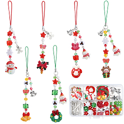 (52) Непрозрачная лаванда Набор для самостоятельного изготовления рождественского ремешка для мобильного телефона, включают подвески из смолы, Подвески из сплава , Стеклянные бусины, Акриловые бусины, Ремешок для мобильного телефона, глазная булавка, разноцветные, 26.5x20x7.5 мм, отверстие : 2 мм