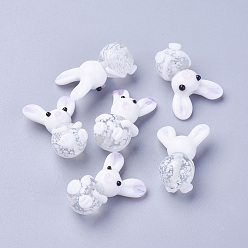 White Handmade Bunny Lampwork Beads, Rabbit Beads, White, 25~29x16~20x12~13mm, Hole: 1.2mm