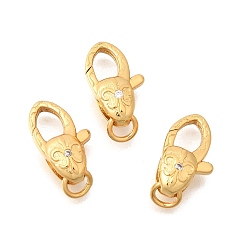 Настоящее золото 24K Латунный микро pave прозрачный кубический цирконий лобстер, без кадмия и без свинца, стойки покрытие, долговечный, цветок, реальный 24 k позолоченный, 11.5x7x4 мм, отверстие : 3.5 мм