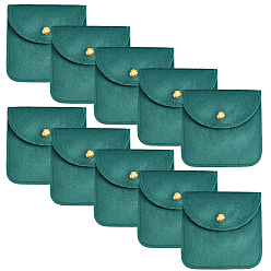 Teal 10Pcs Velvet Jewelry Storage Bags with Snap Button, for Earrings, Rings, Necklaces, Square, Teal, 10x10cm