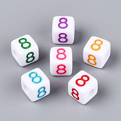 Number Непрозрачные акриловые европейские большие бусины, куб с числа 8, с эмалью, число, 9.5~10x9.5~10x9.5~10 мм, отверстие : 4 мм