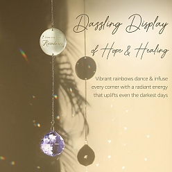 Фиолетовый Плоские круглые металлические подвесные солнечные ловцы для домашних животных, стеклянная круглая кисточка для украшения окон на открытом воздухе в саду, фиолетовые, 450 мм