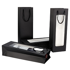 Schwarz Kraftpapiersäcke, Geschenk-Taschen, Einkaufstüten, Hochzeitstaschen, Rotweinbeutel, Rechteck mit Griffen, Schwarz, 36x12.5x8.5 cm