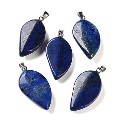 Lapislázuli Naturales lapis lazuli teñidos colgantes, con 304 presas de acero inoxidable a presión, encanto de la hoja, 44~45x22~23x7~9 mm, agujero: 7x4 mm
