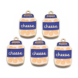 Синий Стойки обшивки сплава эмали подвески, без кадмия, без никеля и без свинца, бутылка со словом сыр, синие, 26x15.5x1.5 мм, отверстие : 1.8 мм