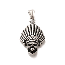 Античное Серебро 304 подвески из нержавеющей стали, очарование черепа, античное серебро, 36x23.5x6.5 мм, отверстие : 8.8x5 мм