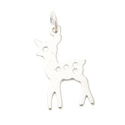 Олень 925 серебряные шармы, с прыжковых колец, серебряный цвет гальваническим, олень, 15x8.5x0.5 мм, отверстие : 2.5 мм