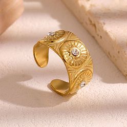 Plaqué 18K Or Véritable 304 bagues de manchette ouvertes en acier inoxydable avec strass, mauvais œil, réel 18 k plaqué or, diamètre intérieur: 17.4 mm