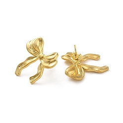 Real 18K Gold Plated Stainless Steel Earrings, Bowknot, Golden, 24x22mm