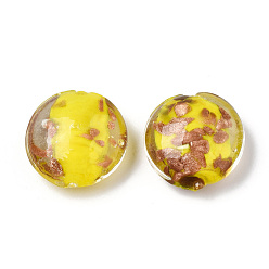 Желтый Бусины ручной работы бусины золотого песка, плоско-круглые, желтые, 28.5x13 мм, отверстие : 1.8 мм