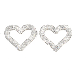 Белый Соединительные кольца ручной работы из полимерной глины со стразами, сердце, белые, 55.5x66.5x11 мм