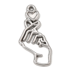 Stainless Steel Color 304 Stainless Steel Pendant Cabochon Settings, Finger Gesture with Heart, Stainless Steel Color, 25x12x1.5mm, Hole: 1.2mm, Tray: 2x3.5mm