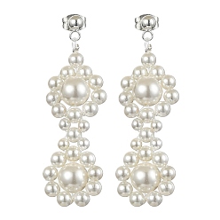 Teardrop Shell Pearl Beaded Dangle Stud Earrings, Teardrop, 50x16mm