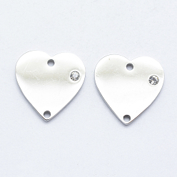 Нержавеющая Сталь Цвет 316 соединители из хирургической нержавеющей стали с микропаве из кубического циркония, сердце, прозрачные, цвет нержавеющей стали, 15x15x2 мм, отверстие : 1 мм