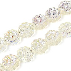Светло-желтый Гальванизируйте прозрачное стекло бисер нитей, цветка сливы, с покрытием AB цвета, светло-желтый, 14~14.5x14~14.5x6~6.5 мм, отверстие : 1~1.2 мм, около 45 шт / нитка, 24.41~24.80 дюйм (62~63 см)