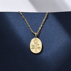 Настоящее золото 14K 925 Женские ожерелья с подвеской в виде овала из стерлингового серебра с гравировкой в виде цветка розы, реальный 14 k позолоченный, 16.26 дюйм (41.3 см)