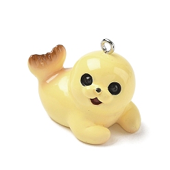 Sea Lion Подвески из непрозрачной смолы с морской тематикой, с платиново-железными петлями, морской лев, 24.5x31x18 мм, отверстие : 2 мм