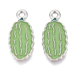 Platinum Alloy Enamel Pendants, Bitter Melon Charms, Platinum, 18.5x8.5x1.5mm, Hole: 1.6mm