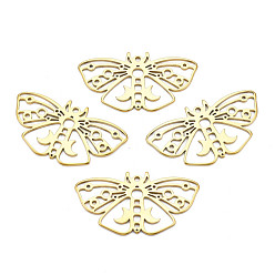 Real 18K Gold Plated Ion Plating(IP) 201 Stainless Steel Pendants, Butterfly, Nickel Free, Real 18K Gold Plated, 24.5x44.5x1.5mm, Hole: 1.8mm