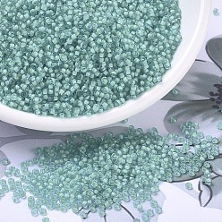 (RR1927) Semi-Frosted Mint Lined Aqua MIYUKI Round Rocailles Beads, Japanese Seed Beads, 11/0, (RR1927) Semi-Frosted Mint Lined Aqua, 2x1.3mm, Hole: 0.8mm, about 50000pcs/pound