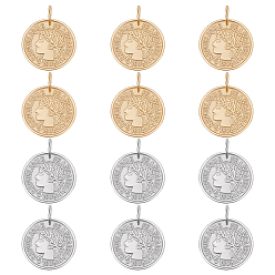 (52) Непрозрачная лаванда 12шт. 2 цвета 304 подвески из нержавеющей стали для монет, Republique Francaise 1808, разноцветные, 20x1 мм, отверстие : 5 мм, 6 шт / цвет