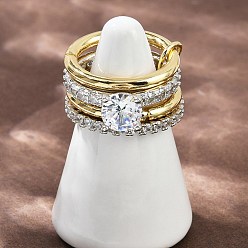 Платиновый & Золотой Женские кольца-пальцы с микропаве из кубических цирконий из латуни, платиной и золотом, 10.5 мм, размер США 8 1/2 (18.5 мм)