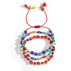 (52) Непрозрачная лаванда 3 шт. 3 стили плетеные браслеты и эластичные браслеты со стеклянными бусинами от сглаза для женщин, с латунной бисера, разноцветные, внутренний диаметр: 6-7/8 дюйм (17.5 см) ~ 11 дюйм (28 см)