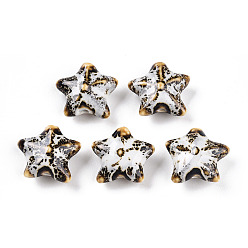 (404) Непрозрачное AB Кислое яблоко Фарфоровые бусины ручной работы, фантазии античного стекла фарфора, керамические бусины в виде морских звезд, цветочный белый, 18.5~20.5x21~22x8.5~10 мм, отверстие : 1.8~2.5 мм