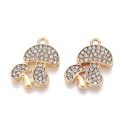 Кристалл Подвески из сплава со стразами, гриб, без кадмия, без никеля и без свинца, золотые, кристалл, 19x15.5x2.5 мм, отверстие : 1.6 мм