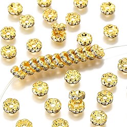 Золотой Латунь класса кристалла горный хрусталь разделительные бусины, без кадмия и без свинца, краевых волн, рондель, золотые, 7x3.5 мм, отверстие : 1.5 мм