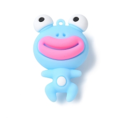 Светло-Голубой Пластиковые подвески из пвх, лягушка с красной губой, Небесно-голубой, 52.5x32x21 мм, отверстие : 2 мм