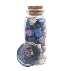 Prussian Blue Sealing Wax Particles, for Retro Seal Stamp, Octagon, Prussian Blue, Bottle: 30x77mm, 60pcs/bottle
