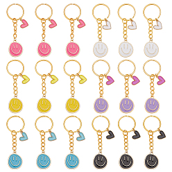 (52) Непрозрачная лаванда 18 шт. 6 брелоки с подвесками из эмалевого сплава разных цветов, с железными разрезными брелоками, улыбающееся лицо, золотые, разноцветные, 7.6 см, 3 шт / цвет