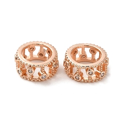 Розовый Позолоченный Стойки обшивки латунь кубического циркония бусы, долговечный, без свинца и без кадмия, Полая колонна, Настоящее розовое золото покрыто, 10.5x5 мм, отверстие : 7 мм