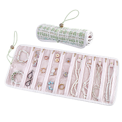 Light Green Polyester Jewelry Rolls for Rings Earrings Necklaces, Rectangle, with Zinc Alloy Slider Beads, Light Green, 23.6x6.5x6.5cm