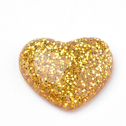Or Cabochons en résine, avec de la poudre de paillettes, cœur, or, 14x16x5mm