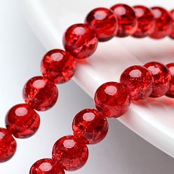 Красный Стеклянные бусины кракле, круглые, красные, 6 мм, отверстие : 1.3~1.6 мм, около 133 шт / нитка, 31.4 дюйм