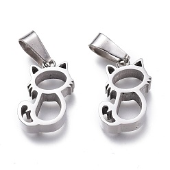 Нержавеющая Сталь Цвет Устойчивые к потускнению 304 подвески из нержавеющей стали, ручная полировка, полый, кошка, цвет нержавеющей стали, 16.5x13x4 мм, отверстие : 7x3.5 мм