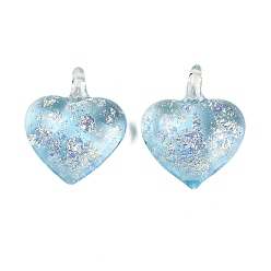 Аква Подвески lampwork, с фольгированным стеклом, сердце, вода, 35x29.5x11.5 мм, отверстие : 5 мм