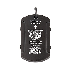 Черный 304 подвески из нержавеющей стали, с целью перехода в кольце, овал со словом «молитва о спокойствии» и крестом, чёрные, 42x26.5x3.5 мм, отверстие : 7 мм