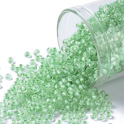 (975) Inside Color Crystal/Neon Sea Foam Lined TOHO 11/0 Round Beads, Japanese Seed Beads, (975) Inside Color Crystal/Neon Sea Foam Lined, 2.2mm, Hole: 0.8mm, about 5555pcs/50g