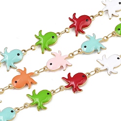 Настоящее золото 18K 304 эмалированные звенья цепей «осьминог» из нержавеющей стали, пайки, ионное покрытие (ip), без свинца, без кадмии и без никеля, реальный 18 k позолоченный, 14.5x10.5x2.7 мм