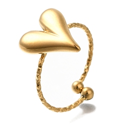 Золотой 304 из нержавеющей стали манжеты кольца, формы сердца, золотые, регулируемый, 14 мм