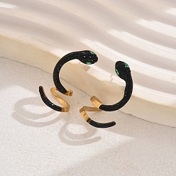 Черный 1 пара стильных сережек-гвоздиков в форме змеи из нержавеющей стали, со стразами, золотые, слева и справа, чёрные, 31x16 мм