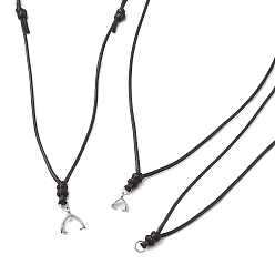 Black 3Pcs 3 Styles Adjustable Waxed Polyester Cord Necklaces Making, with Brass Findings, Platinum, Black, 14.17~26.77inch(36~68cm), 1pc/style