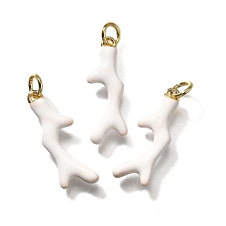 Белый Латунь эмаль подвески, с целью перехода в кольце, коралловые чары, без кадмия и без свинца, прочное покрытие, реальный 18 k позолоченный, белые, 22x8.5x2.5 мм, отверстие : 3 мм