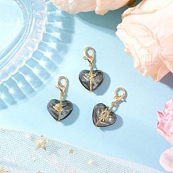 Серый 3шт. сердце со звездой, луной, солнцем, стеклянная подвеска украшения, Сплав с застежками когтя омара, серые, 27 мм