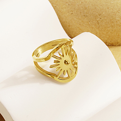 Солнце 304 кольца для пальцев из нержавеющей стали для женщин, реальный 18 k позолоченный, солнце, 18 мм, размер США 7 (17.3 мм)